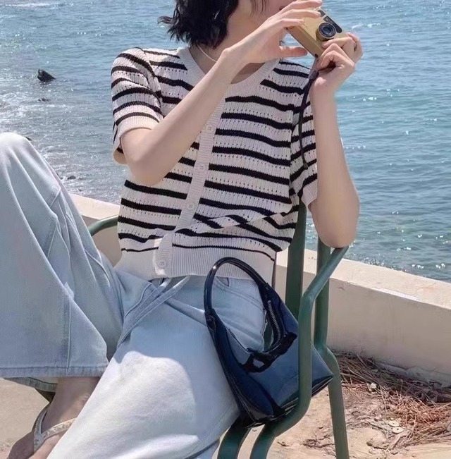 【カーディガン】 カーディガン レディース 春夏 おしゃれ かわいい 韓国 トップス 20代 30代 40代 50代 春 夏 秋 冬 レディース ニット ブルー×ホワイト 青 ブラック×ホワイト 黒