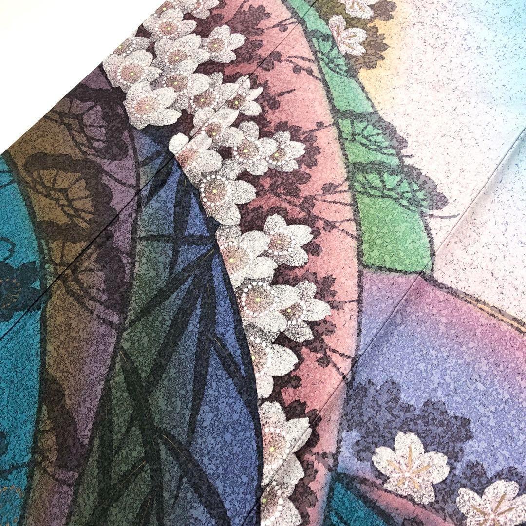 訪問着 蝋彩染作家 中嶋博司 美しい桜の花模様 水縹色 ガード加工 K 