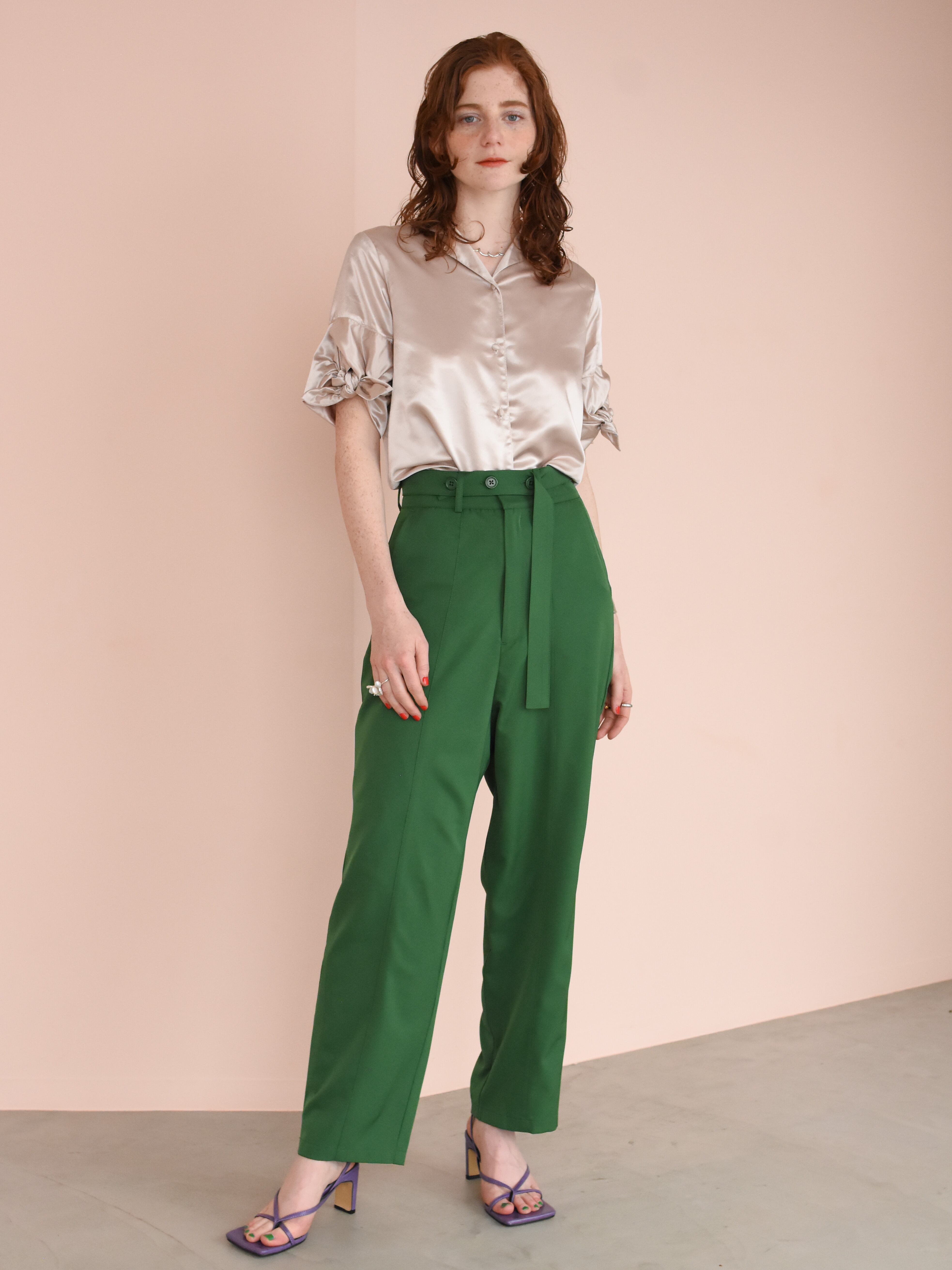 color pin tuck straight pants(green) | Cara by Katrin TOKYO