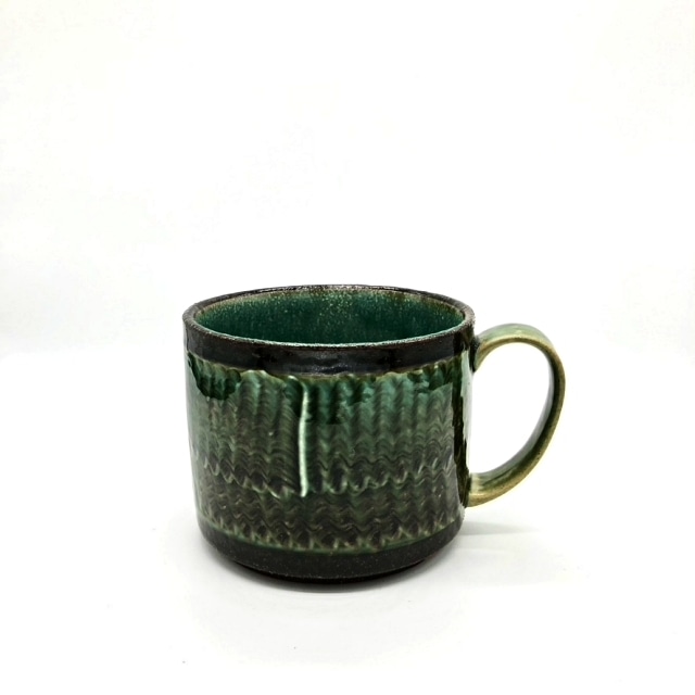 Folk Design　緑釉二段太打刷毛　マグカップ
