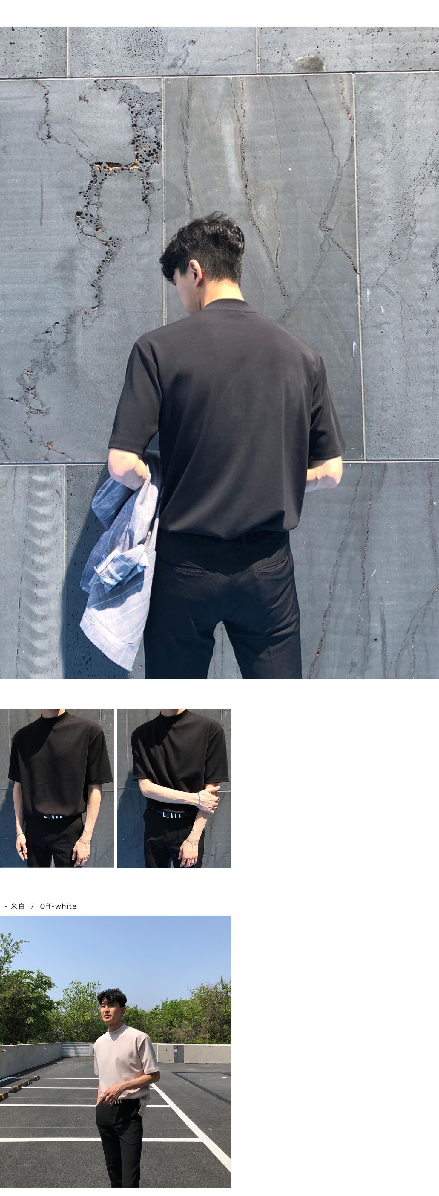 メンズ ハーフ タートルネック ルーズ ボトム シャツ 2色 ハーフタートルネック半袖メンズタイドブランドTシャツルーズ