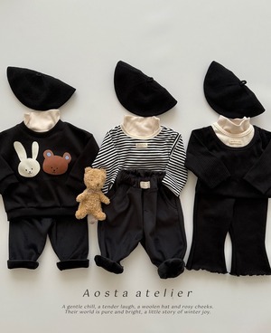 【Aosta】 レイヤードT／ブラック×アイボリー（70–110cm）