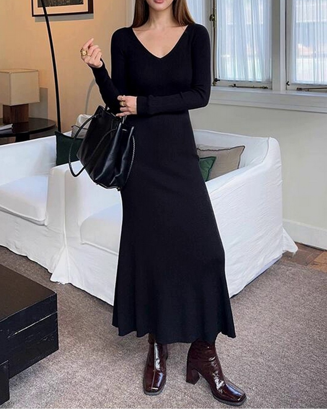 エレガンスVネックニットドレス 2color A0555 - 4