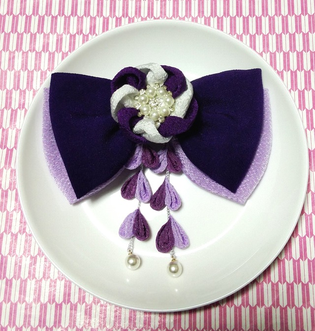 髪飾り紫 リボン紫 卒業式髪飾り 成人式髪飾り 七五三髪飾り つまみ細工髪飾り Kamikazarin つまみ細工髪飾り 成人式髪飾り 七五三髪飾り 卒業式髪飾り