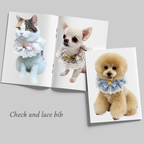 チェック＆レーススタイ　PAS0025　ペットアクセサリー よだれかけ ビブ ケープ イベント　首輪　リボン式