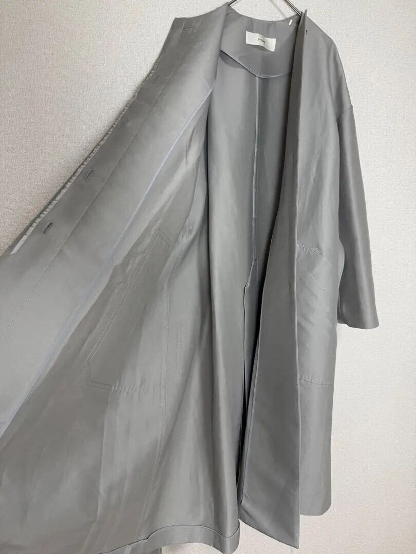 CYCLAS★ゆったりオーバーサイズ★シャンタンノーカラーコート★グレー CYCLAS☆ゆったりオーバーサイズ☆シャンタンノーカラーコート☆グレー