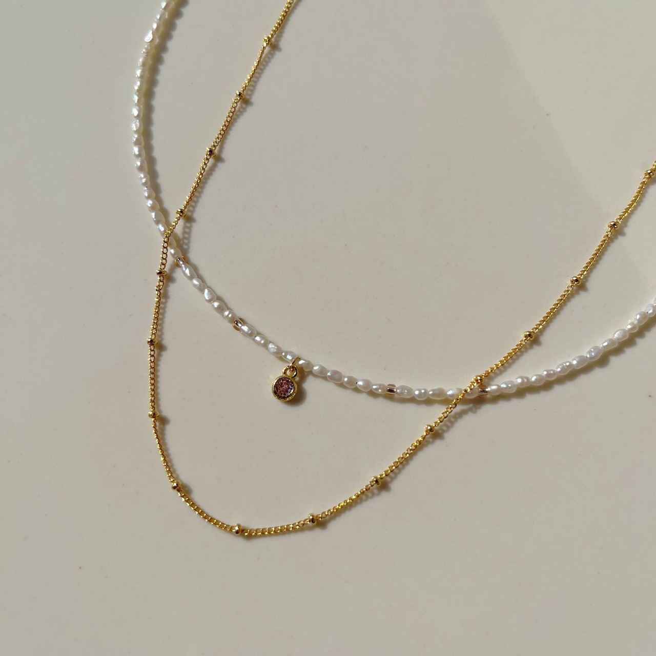 極小パール 2連ネックレス　［GKN036］