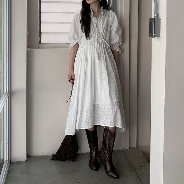 three-quarter sleeve shirring one piece J00186
