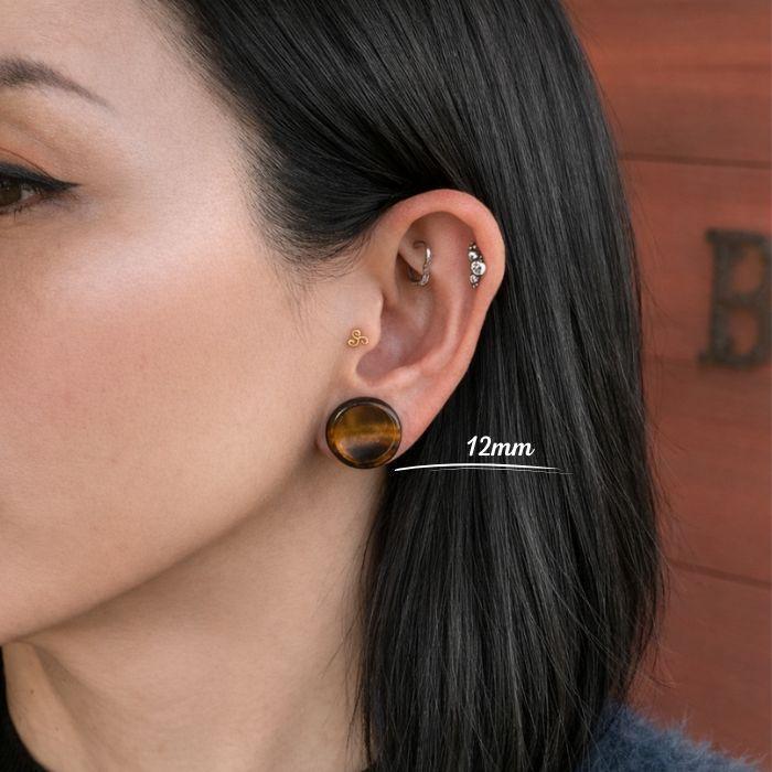 天然石ピアス ボディピアス タイガーアイ 22mm 25mm プラグ ダブル