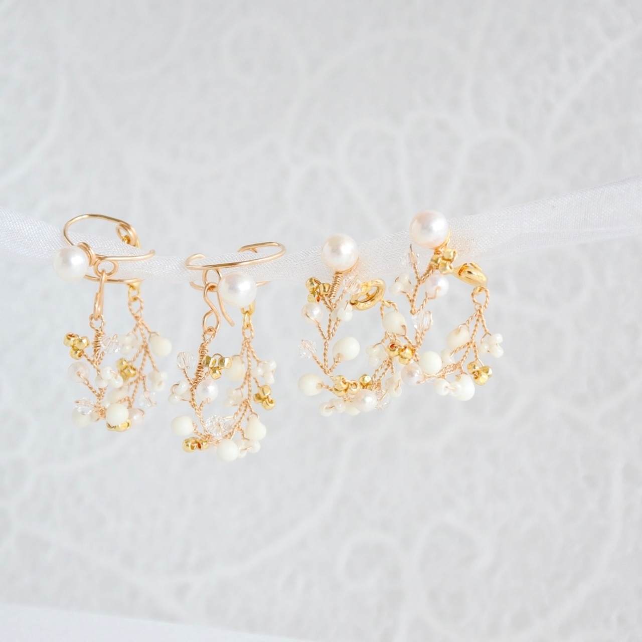 結わい　-瞬き-　【①結わい（両耳）】小枝耳飾り　ワイヤーアクセサリー