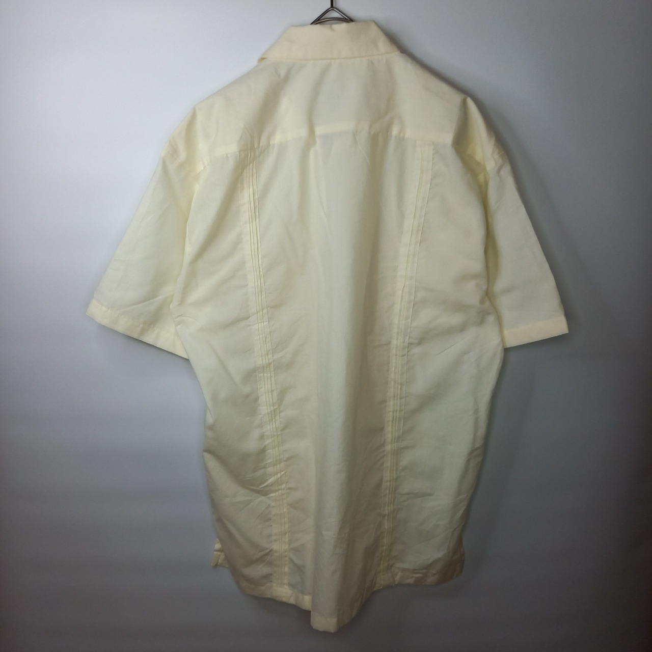 LADA　キューバシャツ　開襟　半袖　刺繍　ペールイエロー　4つポケ　M