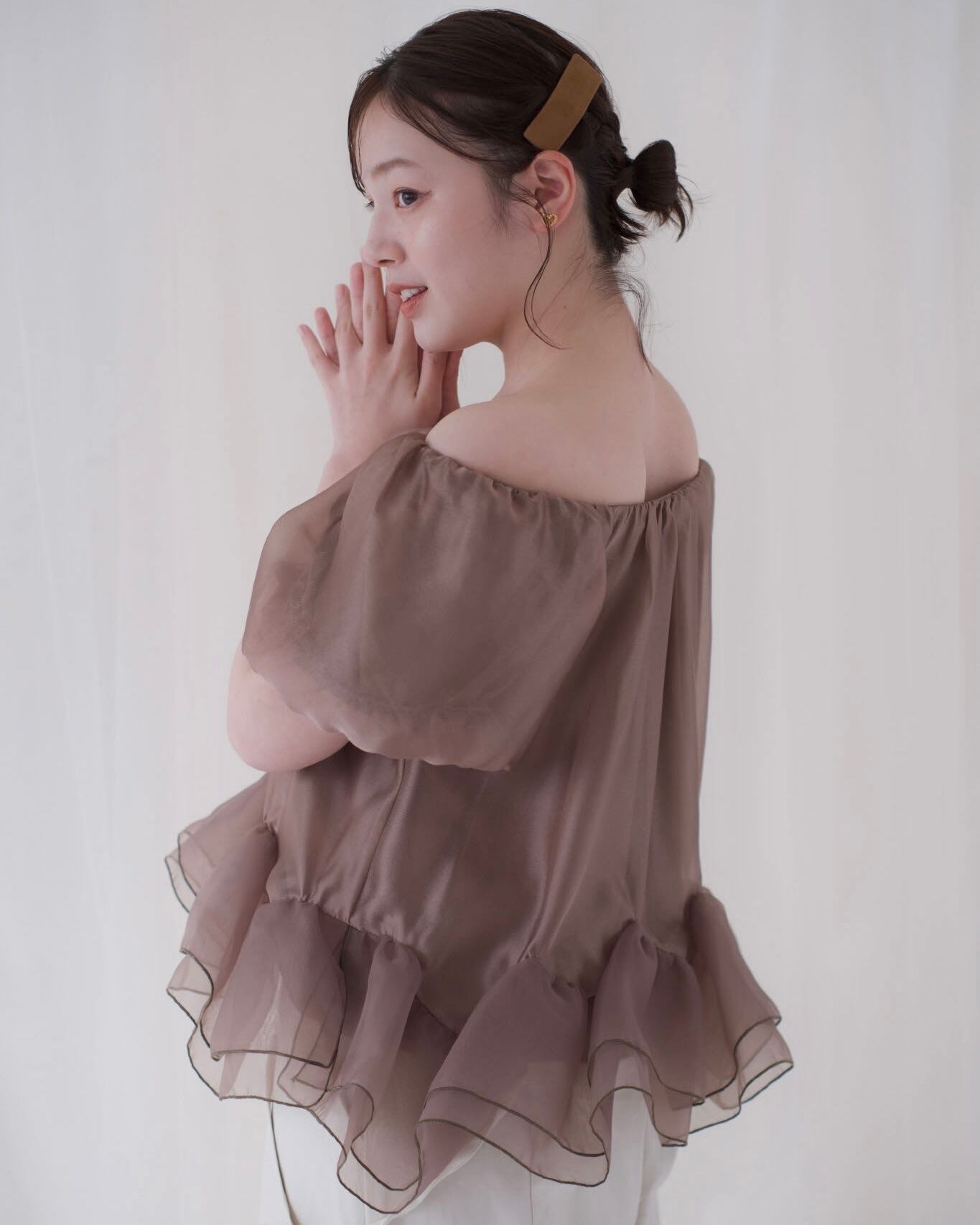 tulle chiffon blouse【bitter brown】