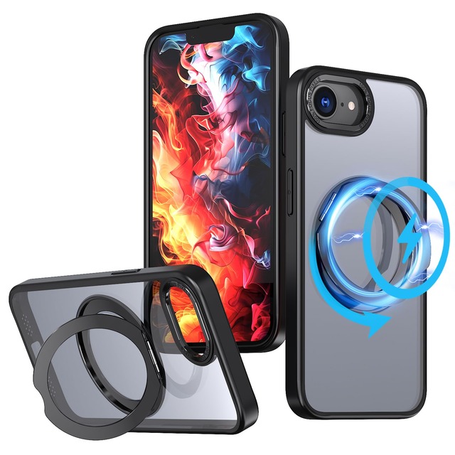 iPhone SE3 / iPhone SE2 用 ケース 360° 回転リング MagSafe iPhone8 / iPhone7 / アイフォンSE3 / アイフォンSE2 カバー ワイヤレス充電 リング TrendKase アイホン8 携帯ケース マグセーフ対応 あいほんse3 スマホケース 縦横無尽に回転 多機能スタンド 衝撃吸収 柔軟フレーム 「ブラック」