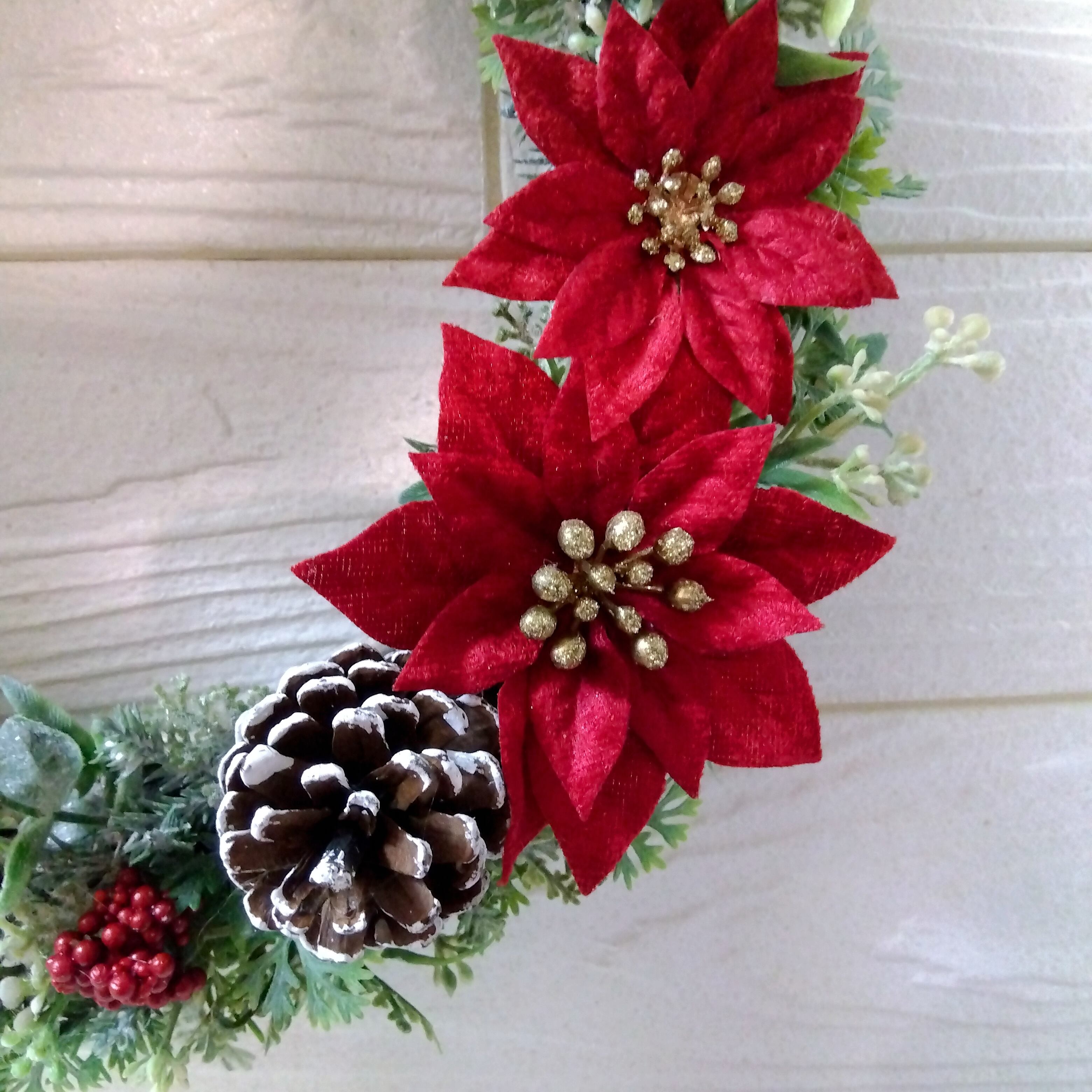 xmas クリスマスリース ポインセチアとコットンのスターリース | 雑貨