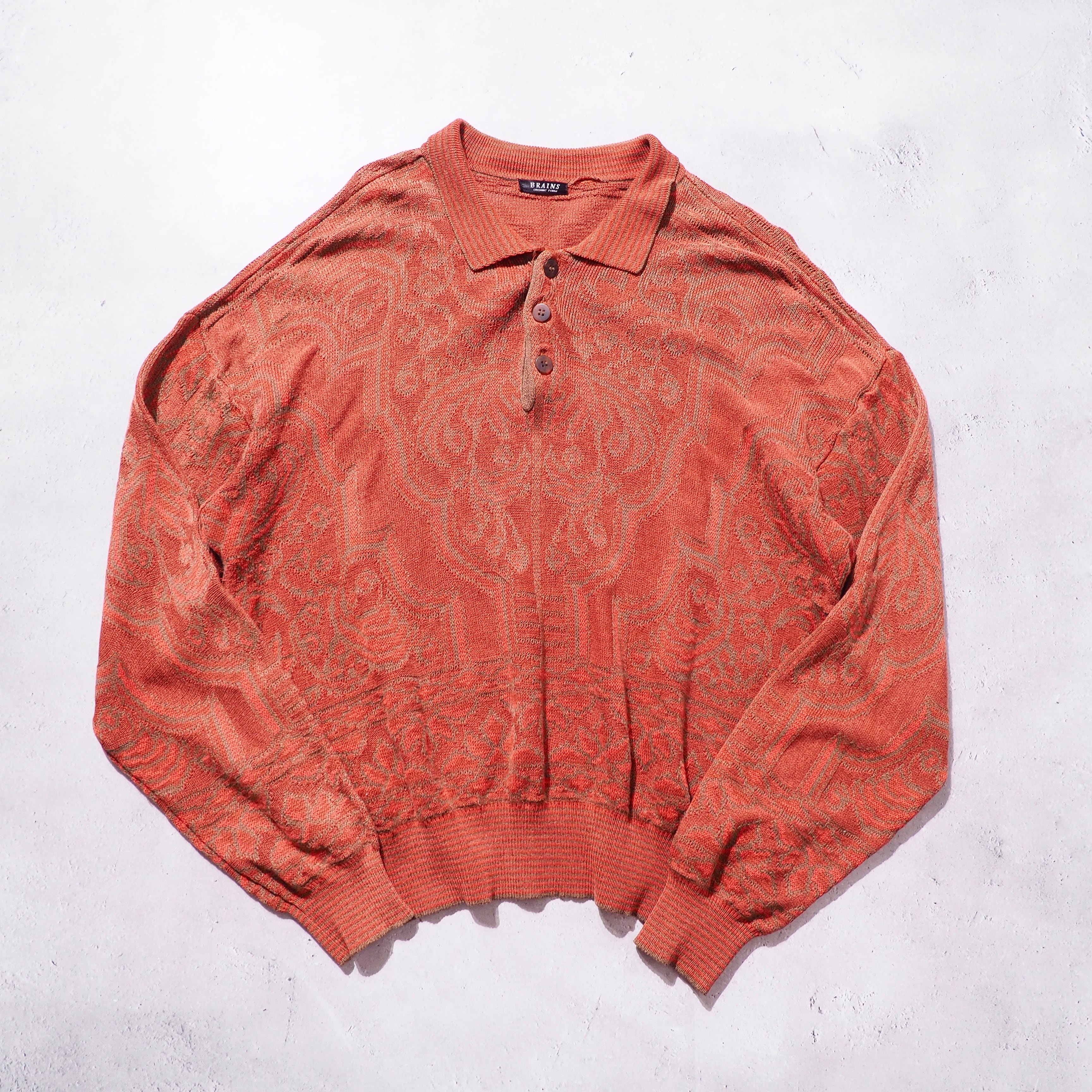 1980s Beautiful geometric patterns Embbossed vintage knit Polo