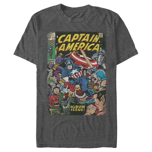 マーベル Tシャツ Marvel Captain America Comic Book Cover Print Charcoal Heather