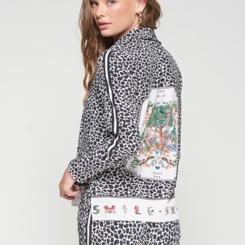 VILAGALLO ネイビー✖️ホワイトレオパードサイドラインバックプリントポイントストレッチシャツSPAIN:VIL32997¥28,000＋tax