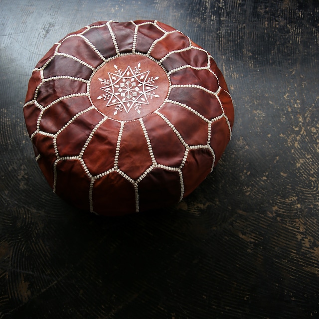 Goat Leather Pouf - Dark Brown ( made in Morocco)