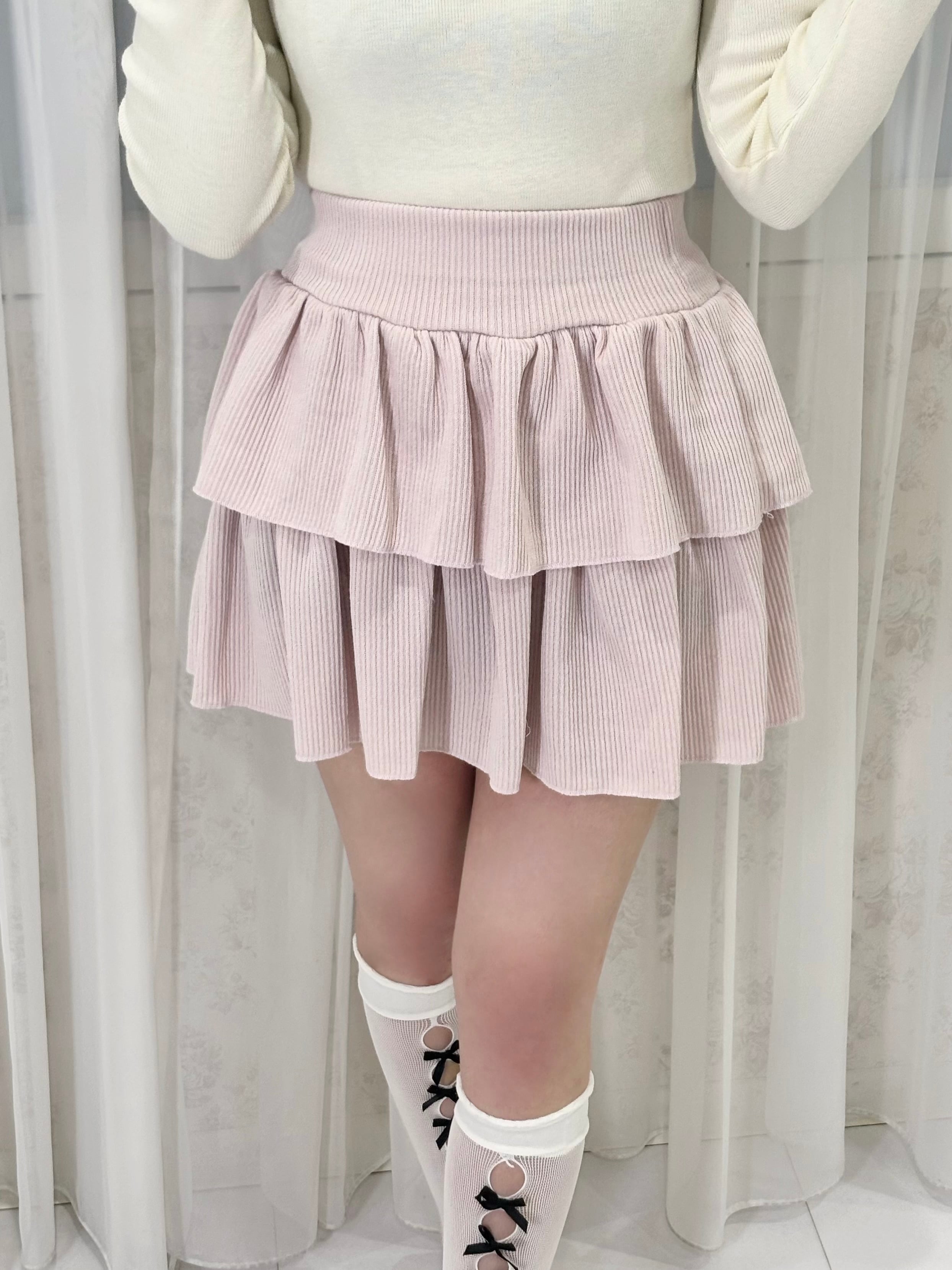 Renonqle】creamy tiered mini skirt ivory (LAST1) | feellie