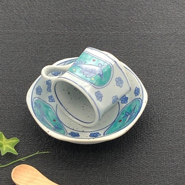 有田焼 グリーン魚紋六角コーヒー碗皿 カップ＆ソーサー | 有田焼
