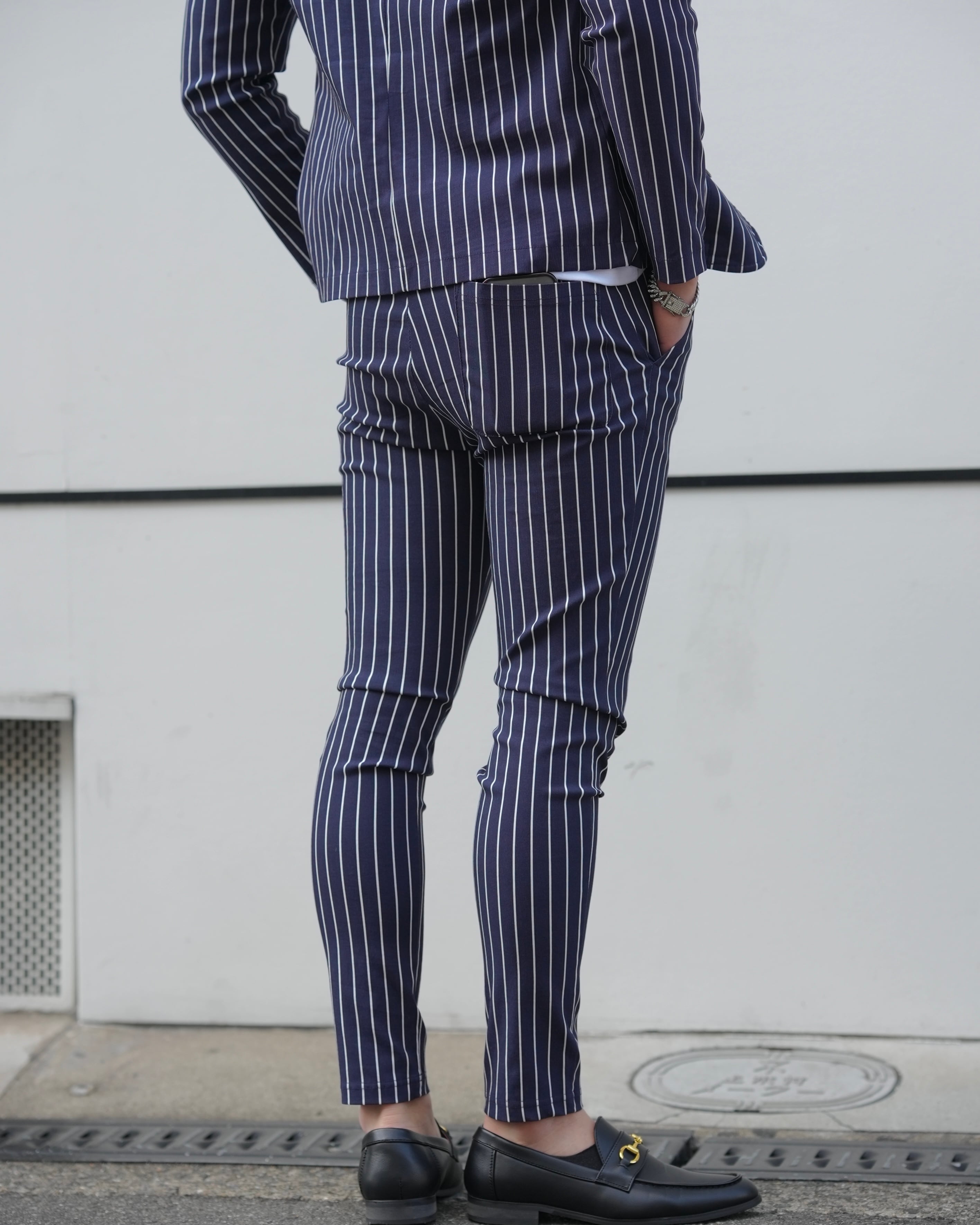 LUXURY STRIPE PANTS NAVY【BEL25-001B】 | BELINDA OFFICIAL