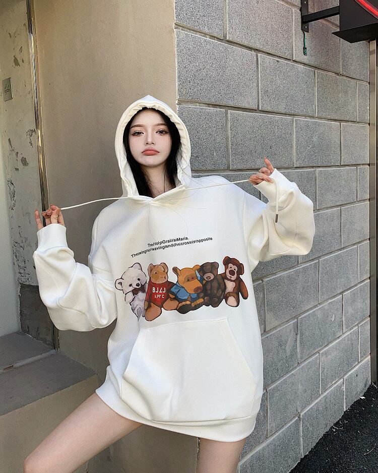 ルーズフードトップス オータム コットン 秋物 ブラックストロベリース35993010272