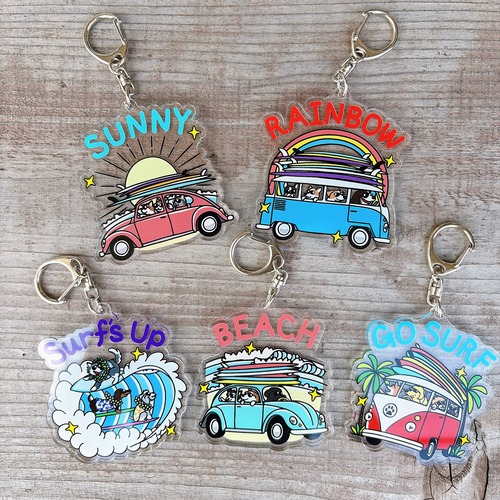 SURF DOGS & CATS アクリルキーホルダー / Designed by TAMO