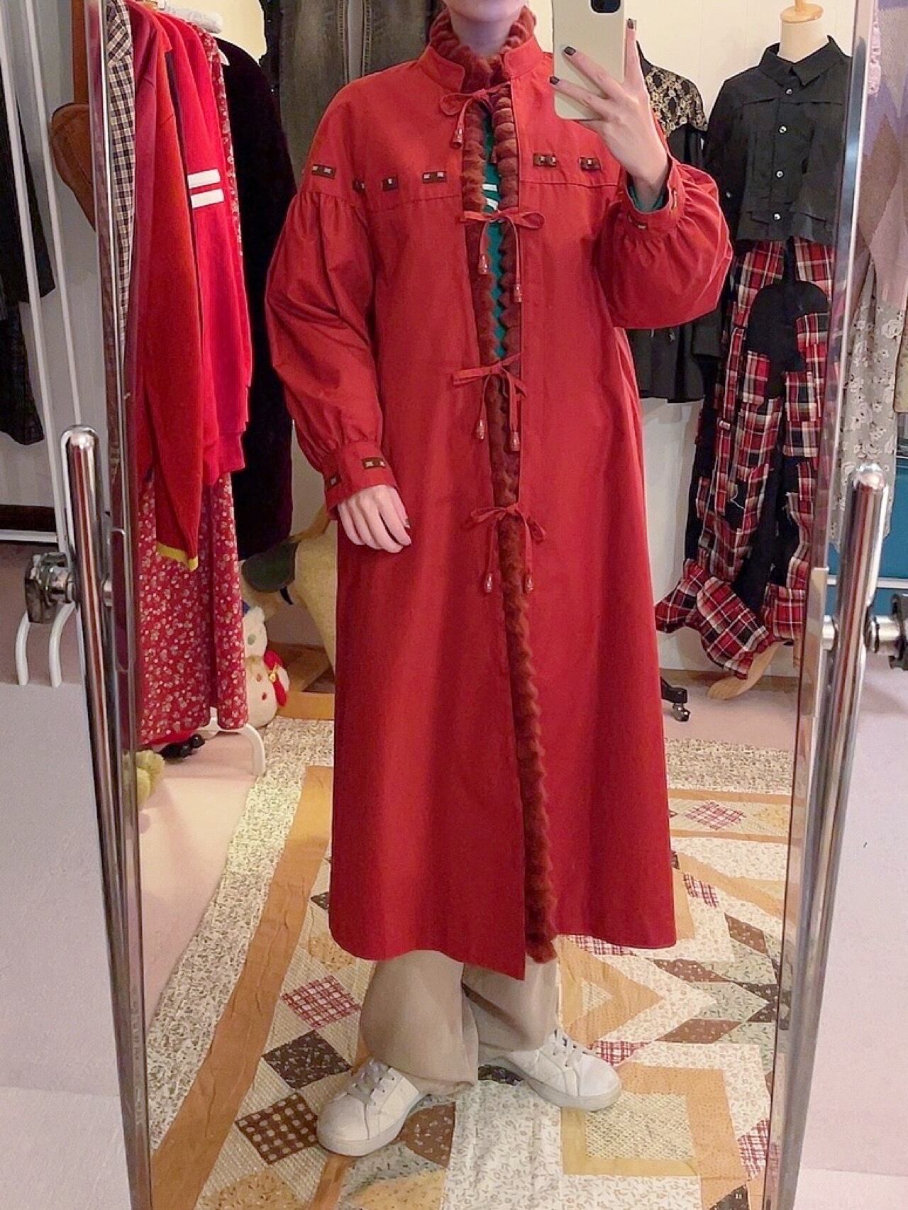 red ribbon fur liner coat