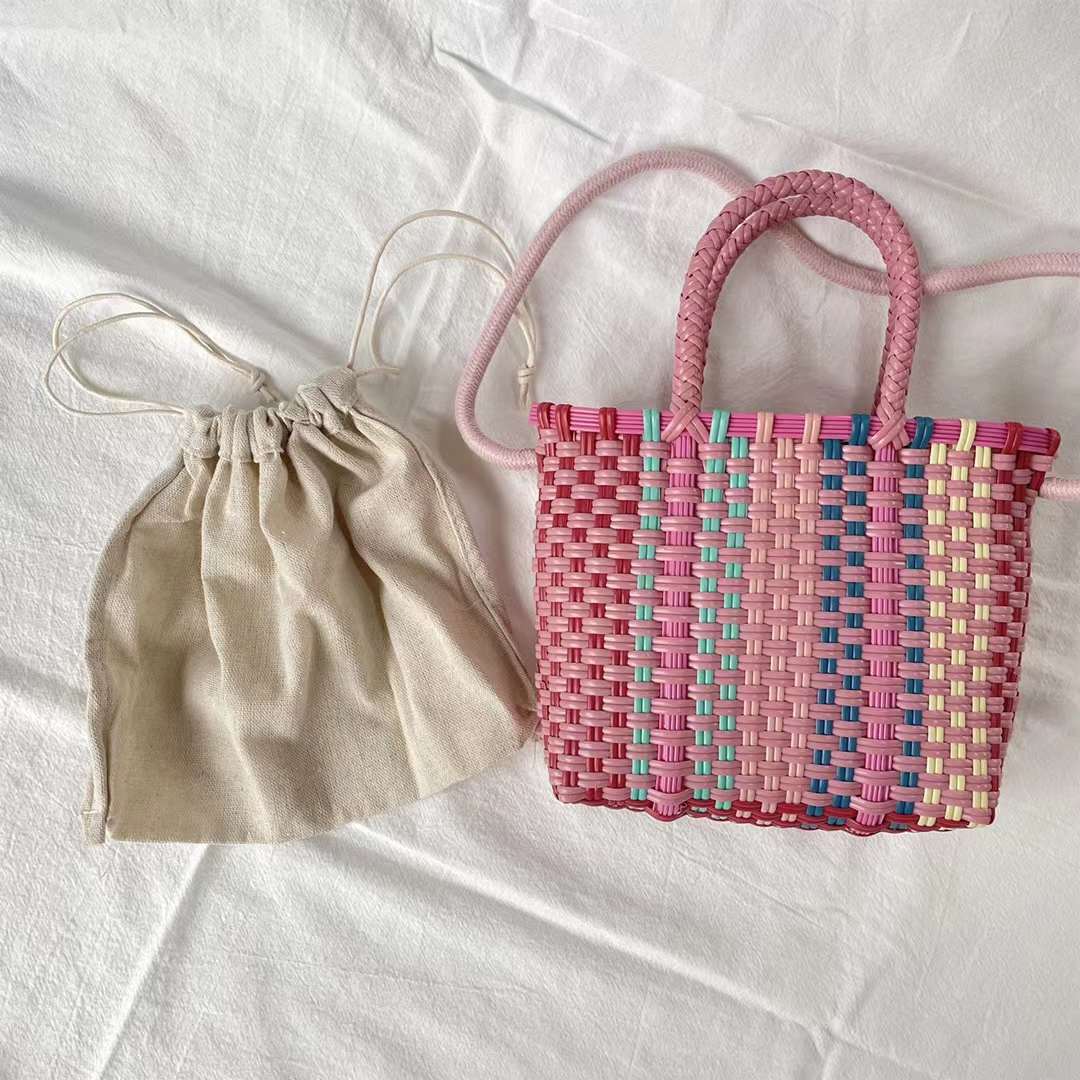 巾着付きマルチカラーカゴバッグ  　AS105-X111