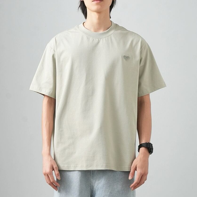 送料無料 刺繡入り ロンT メンズ 半袖 無地 白 厚手 メンズTシャツ