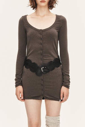 [threetimes] Basic open tee (charcoal) 正規品 韓国ブランド 韓国通販 韓国代行 韓国ファッション スリータイムズ three times 日本 店舗