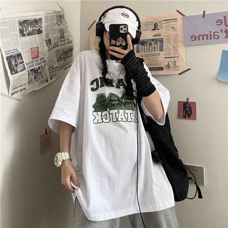 ルーズスプリングサマースタイルカジュアルTシャツ レディースラウンドネックトップス コットン 大きめサイズ かわいい 春物 夏物 Oネック ピュア ケッペル43488770638