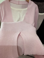 【新作5%OFF・3日間】Deep-Vneck Layered Knit_2colors