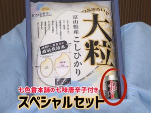 大粒スペシャルセット【大粒5kg＋七色香本舗の七味唐辛子】とやまのお米の【こしひかり】