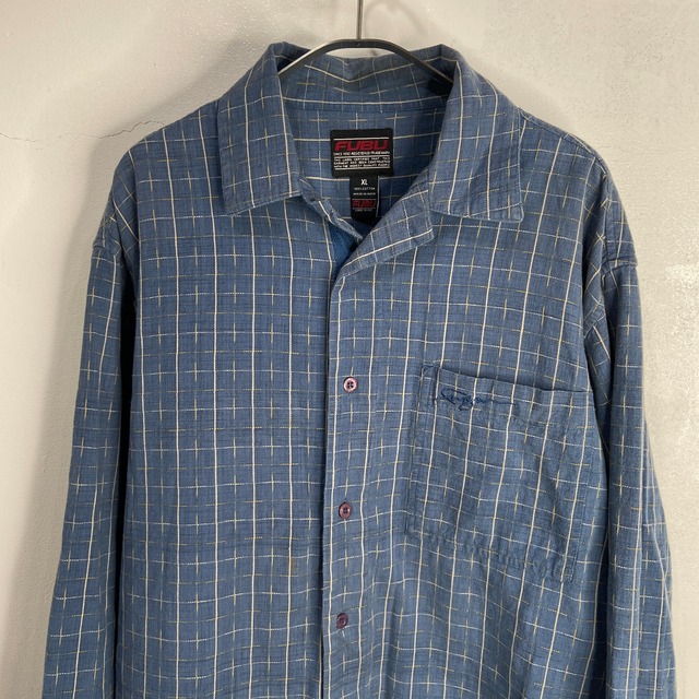 『送料無料』FUBU フブ ワンポイントロゴチェックシャツ XL 開襟 2000年初期