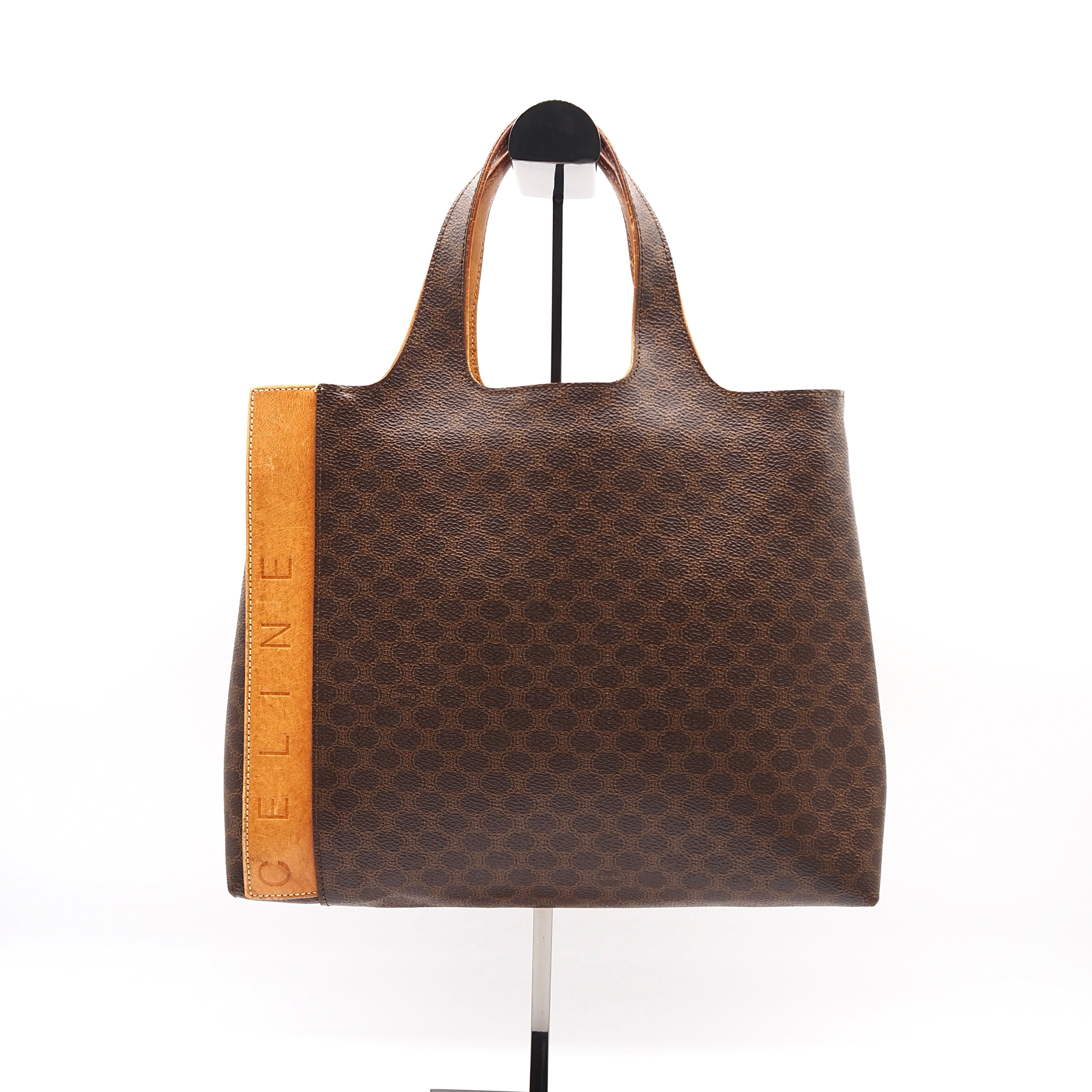 CELINE セリーヌ マカダム ハンドバッグ ブラウン pvc レザー