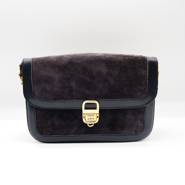CELINE ヴィンテージ スエード ショルダーバッグ ネイビー セリーヌ