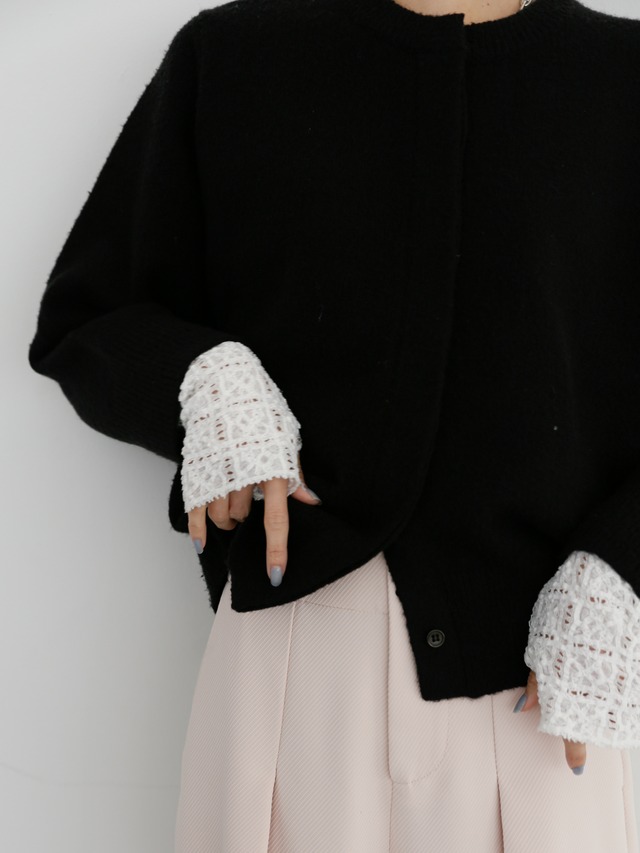 lace sleeve knit cardigan（black）