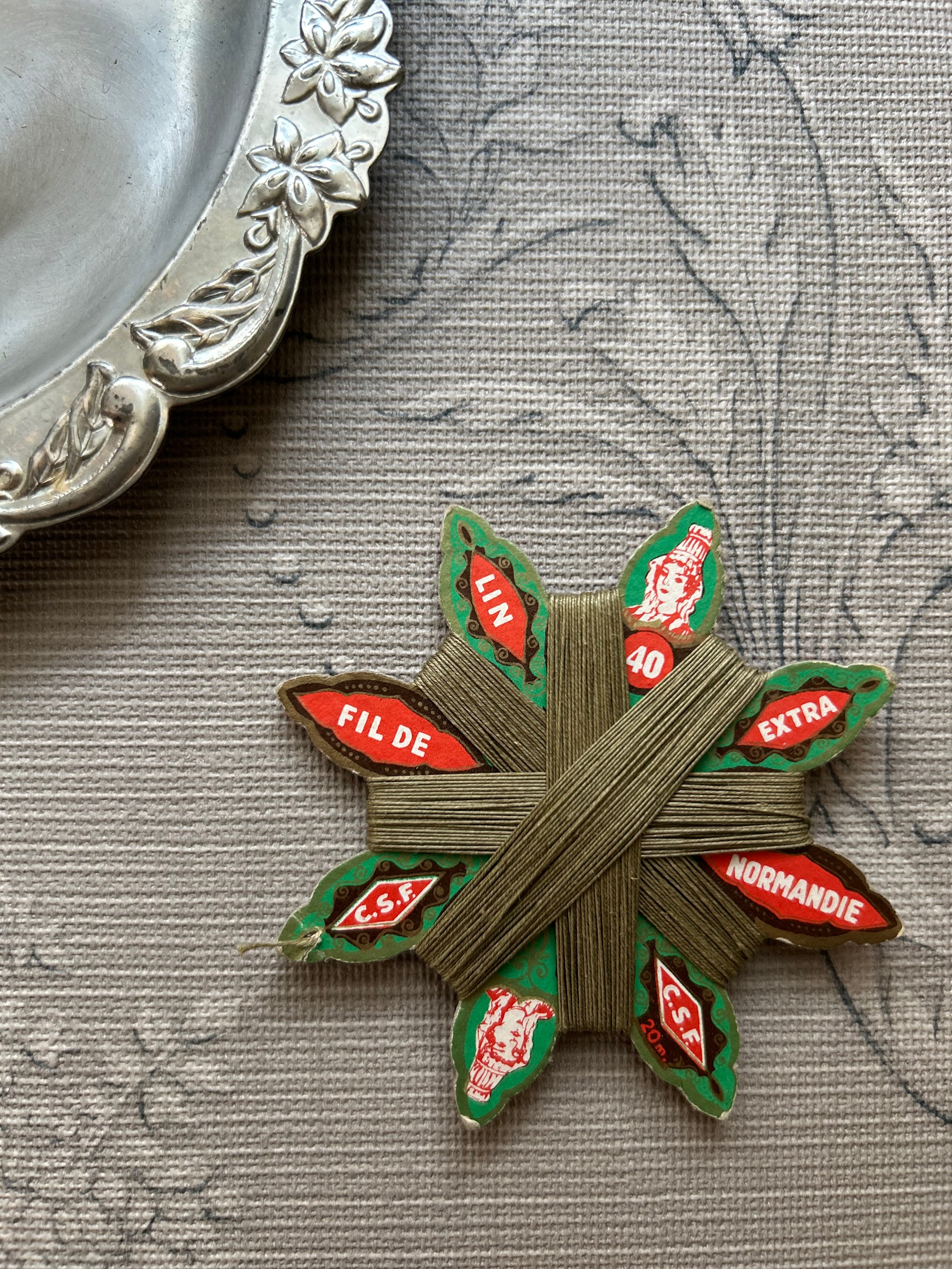 アンティーク 糸巻き CFS社 リネン フランス製 手芸小物 撮影小物 インテリア小物