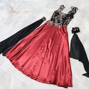 社交ダンス 衣装 ワンピース ドレス 赤 黒 パーティドレス フロート レース 光沢 高級感 軽い 薄い ブラック系 レッド系 上品 おしゃれ レディース パーティーイベント 華やか エレガント