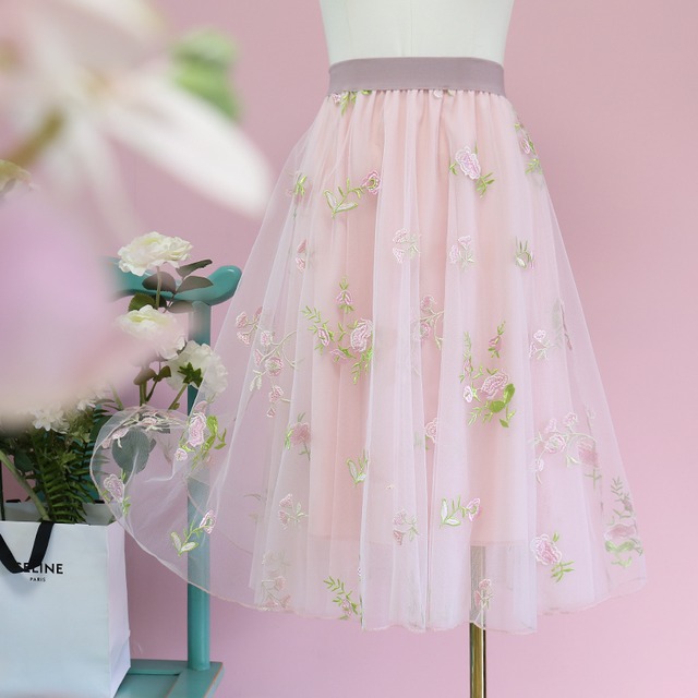 フルールリュミエール — 刺繍チュールプリーツスカート ♥A104