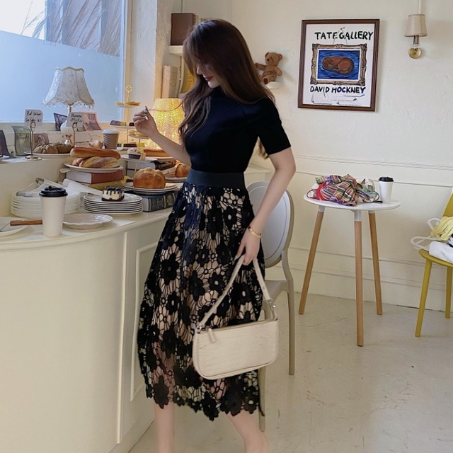 スカート 刺繍　お花 韓国 　レディース　ワンピース　韓国レディースファッション