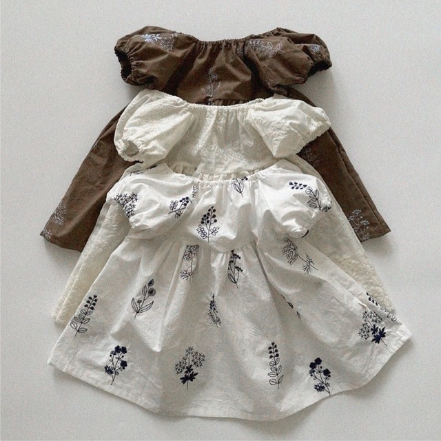 【BABY】夏作女の子 パフスリーブ 刺繍ワンピース コットン フレンチスタイル キッズ