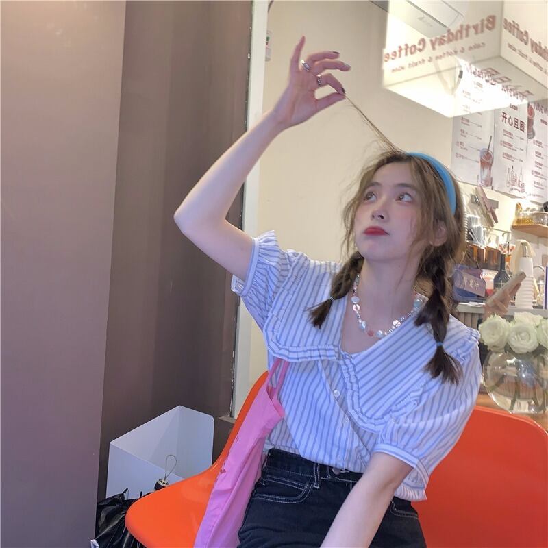 サマーレーススリーブシャツ カジュアル 大人ガーリー スウィート キュート 夏物 萌量不足2113387940