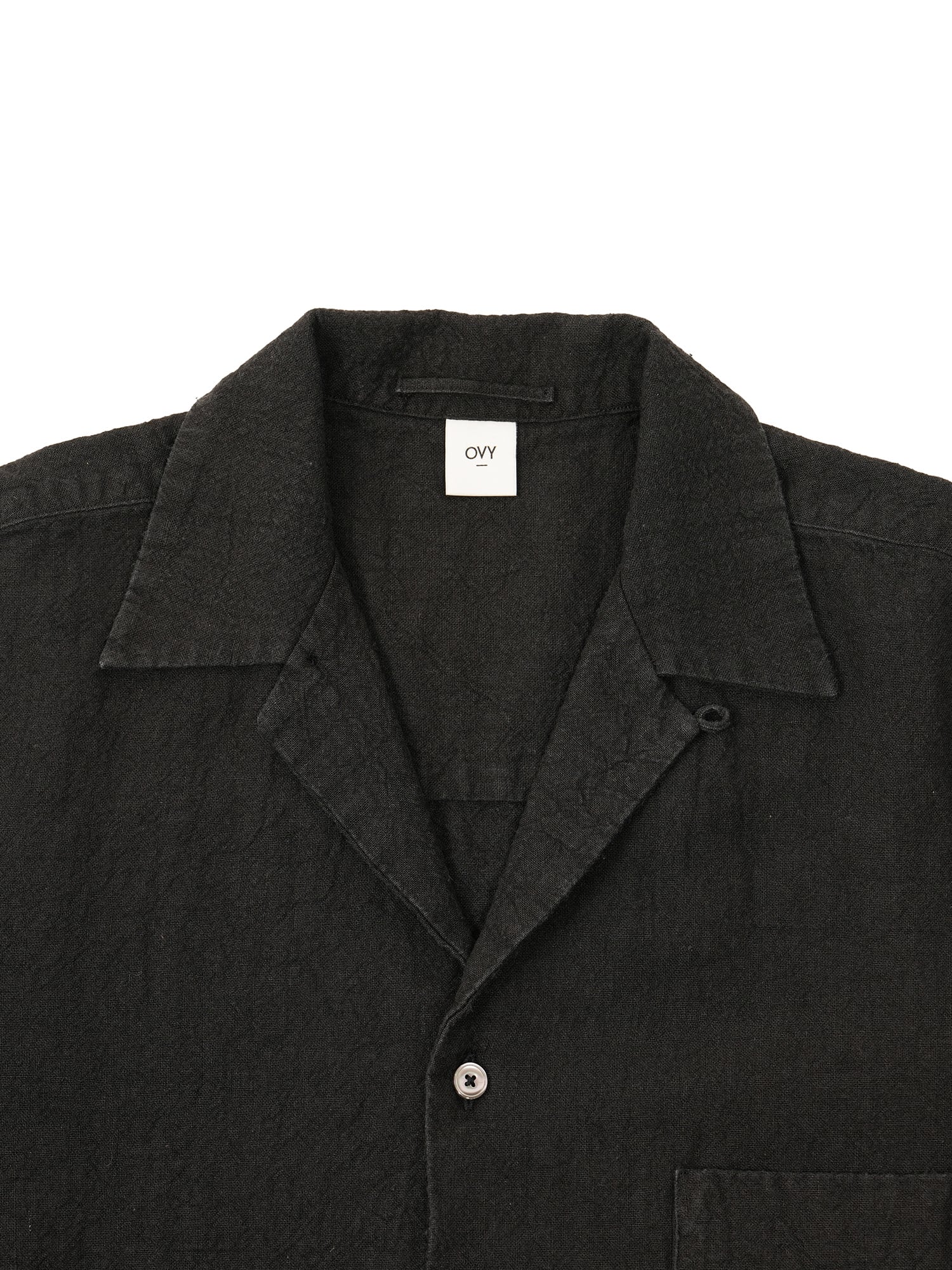Hemp Short Sleeve Open Collar Shirt (black) | OVY
