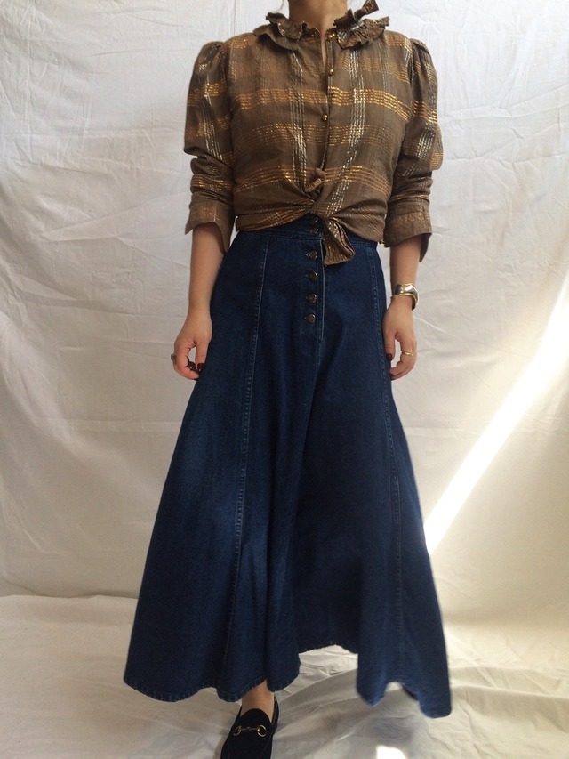 70s Metallic Plaid Blouse