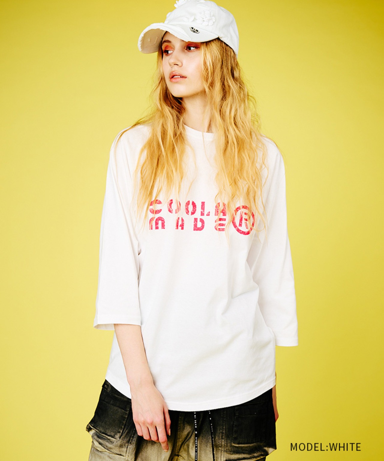 COOLAバスプリントラグランスリーブTシャツ (WHITE)　CQ-48025