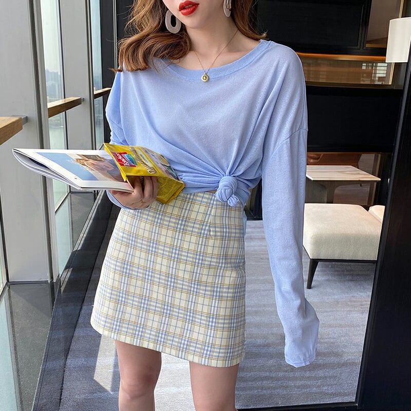 韓国 服 レディース トップス シャツ 長袖 水色 アウター シャツ シアー