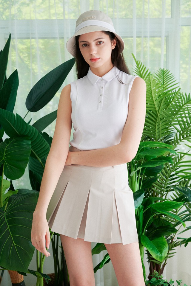 (Set販売) /Coloring Sleeveless White /Inverte Pleat Skirt Beige