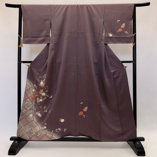 訪問着 付け下げ 紫 刺繍 花柄 裄65.5cm M サイズ 礼装 正絹 結婚式 6334